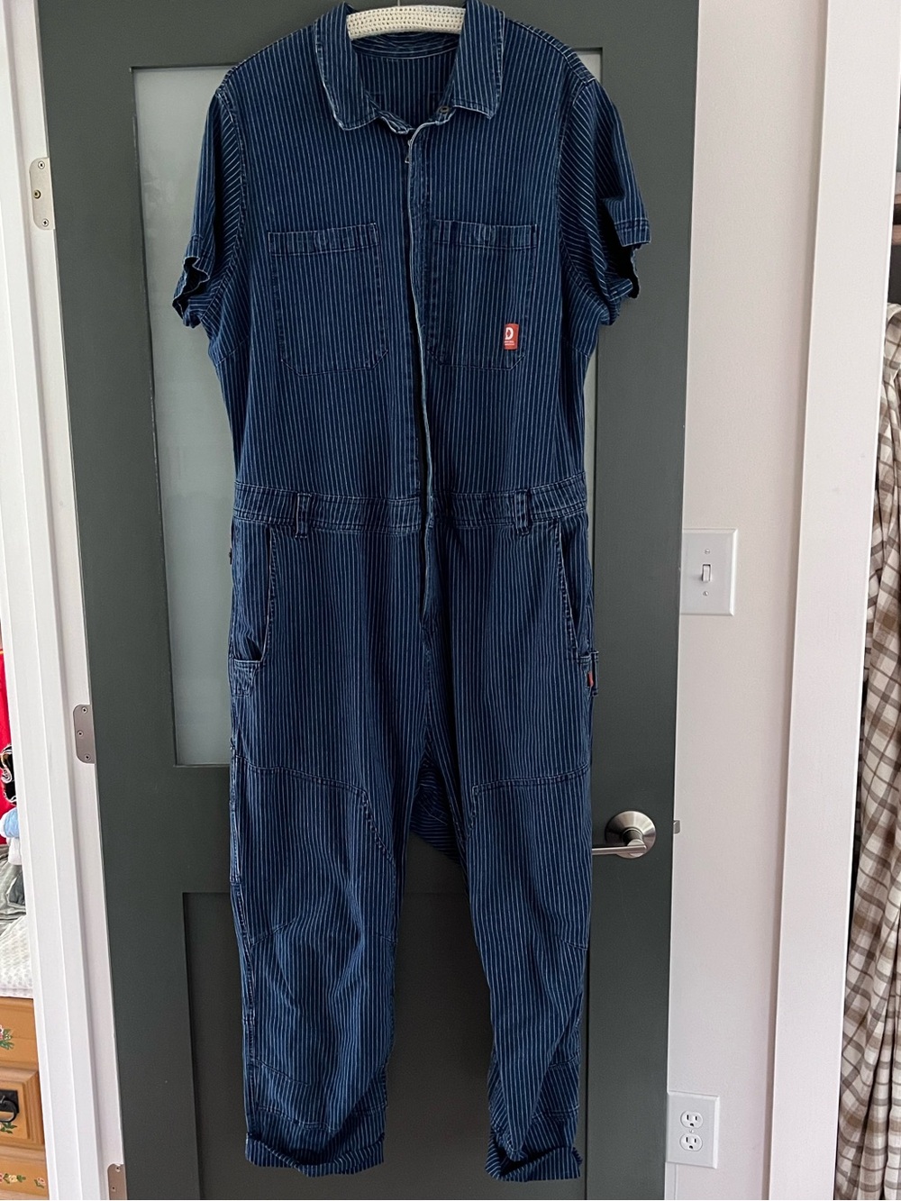 Dovetail jumpsuit dark denim railroad stripe